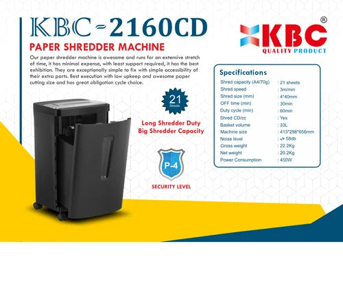 Heavy Duty Cross Cut Paper Shredder Machine Model 2160CD